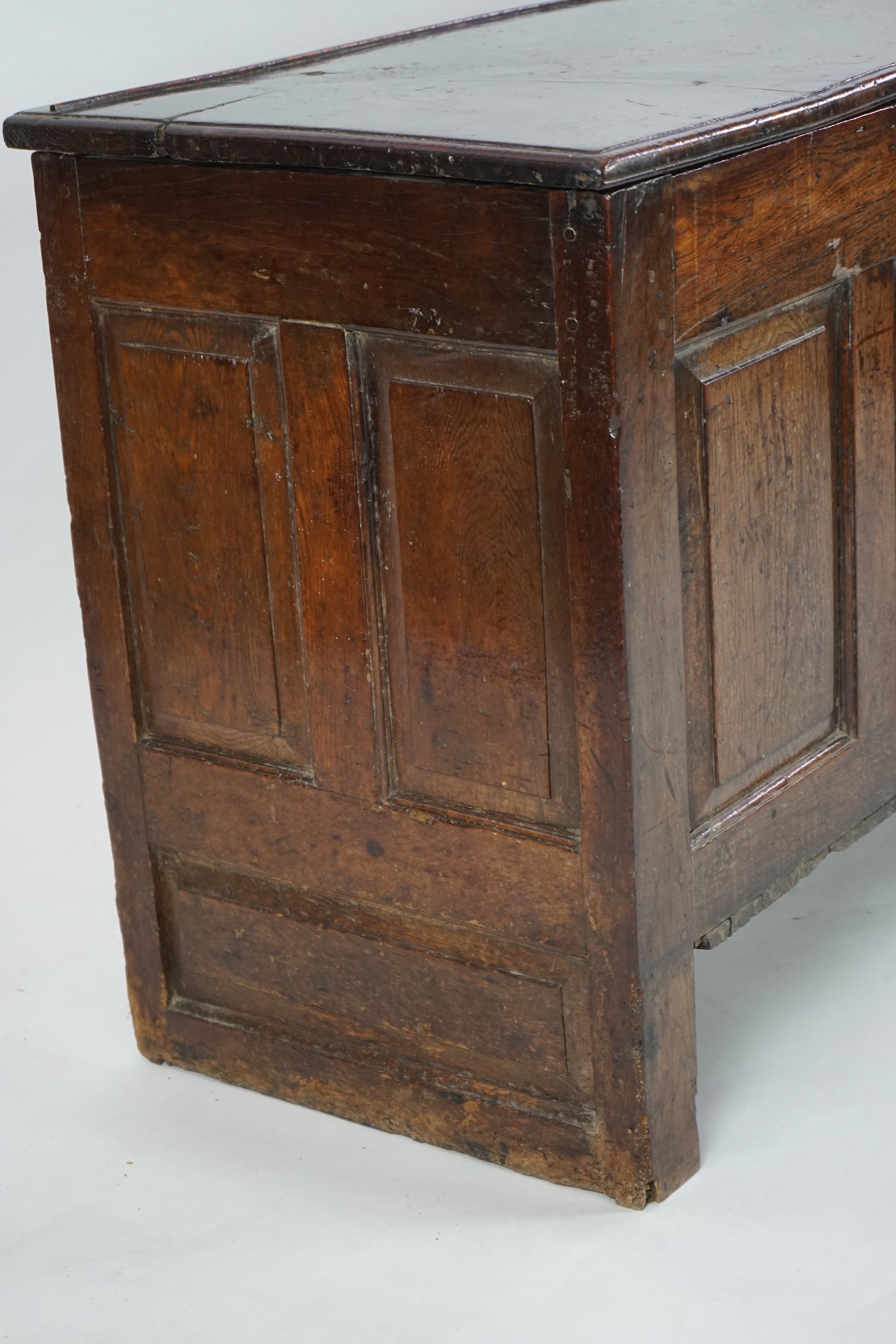 A 17th century panelled oak coffer